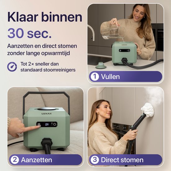 LUMAN Dampfreiniger MAX – 2600 W – 60 Min. Dampflaufzeit – 2,5 l Wassertank – Handdampfreiniger & Teppichreiniger – Grün