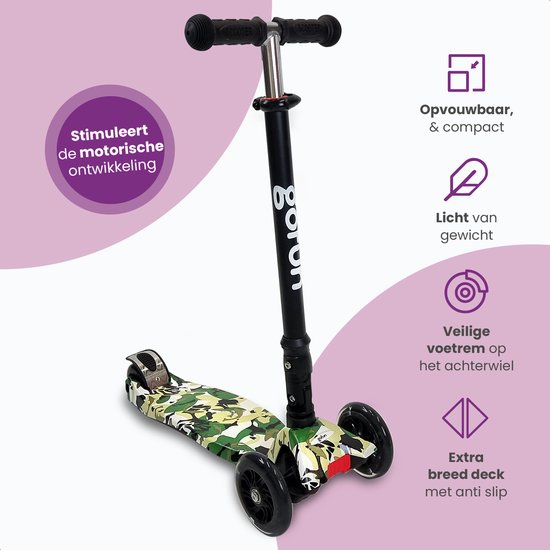 Gofun Kids' Scooter - Leuchtende Räder - Zusammenklappbar - Stufe 3-8 Jahre - Verstellbar - Rutschfest - 85 x 58 x 23 cm - Schwarz