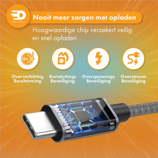 Drivv. USB zu USB C Kabel - Schnellladegerät - USB C Daten- und Ladekabel - 5 Meter - Geeignet für Samsung, iPhone 15 & mehr - Space Grau