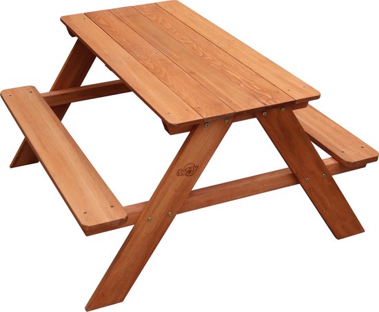 Sunny Dave Picknicktisch in Braun – Multifunktionaler Picknicktisch für Kinder – FSC-zertifiziertes Holz – 89 x 89 x 50 cm