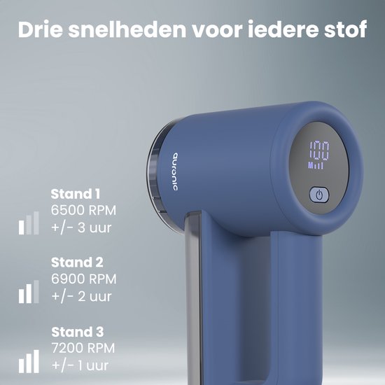 Auronic Electric Lint Remover Pro - Fusselentferner - Akkulaufzeit 120 Minuten - Wiederaufladbar - LED-Anzeige - Entlaubungsgerät - Blau