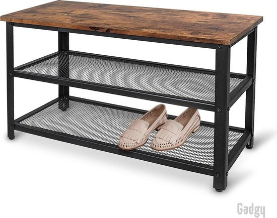Gadgy Schuhregal mit Bank - Aufbewahrungsregal - 65x30x45 cm - 6/9 Paar Schuhe - Industrie - Vintage