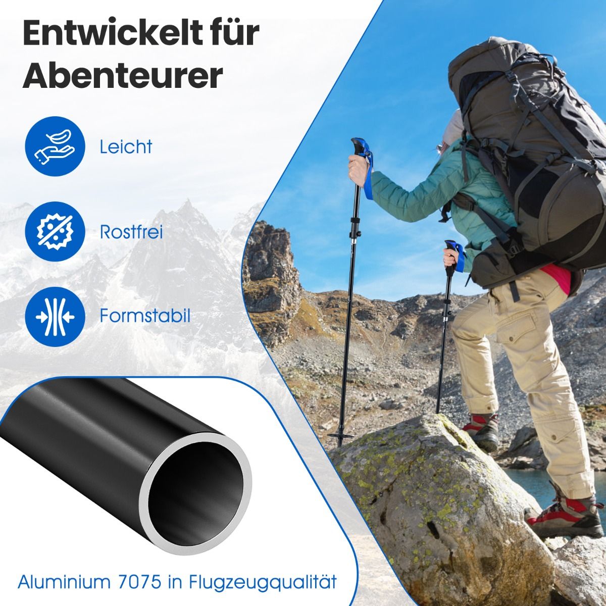 Coast Klappbare Gehstöcke – mit Schnellverschluss – verstellbar von 166 bis 195 cm – blau