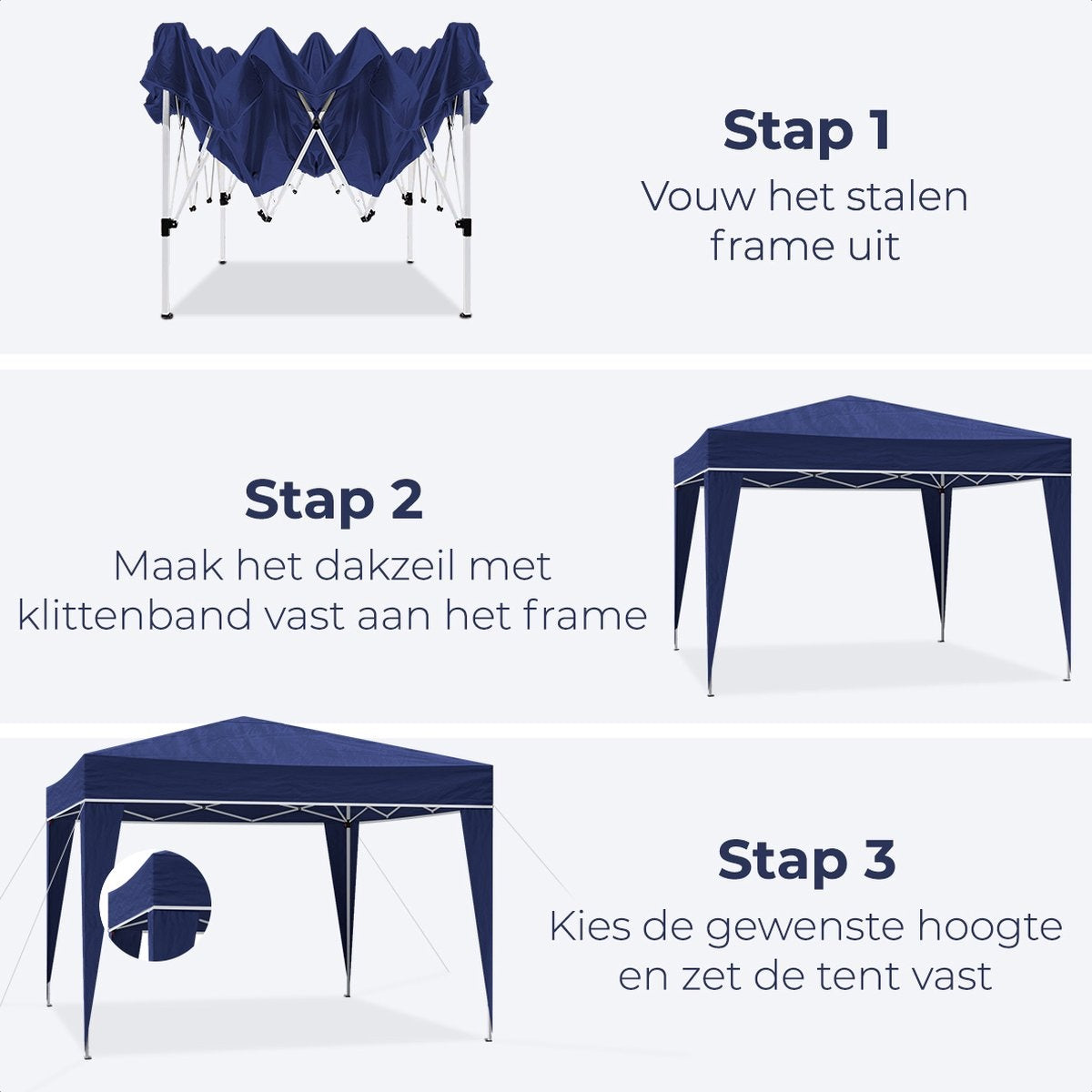 LifeGoods Partyzelt - Pavillon - 3x3 m - leicht aufbaubar - faltbar - wasserdicht - Tragetasche mit Rädern - blau