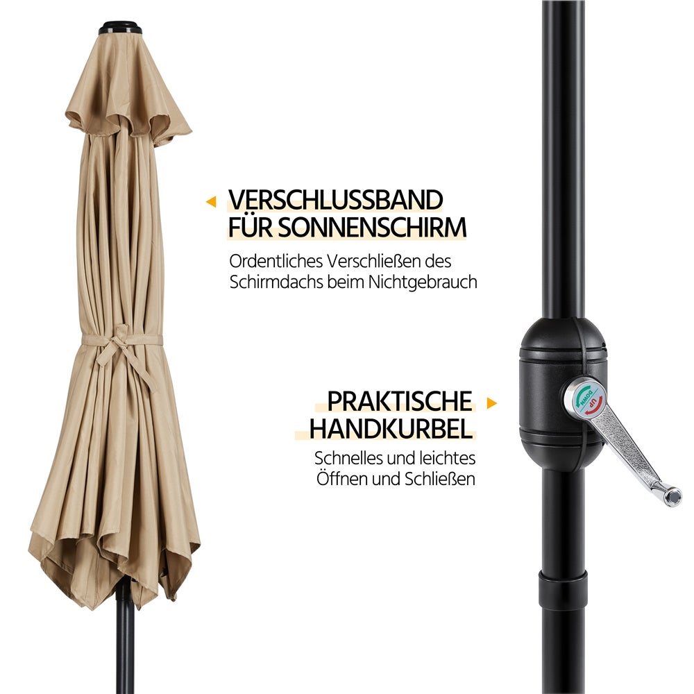 Yaheetech Sonnenschirm mit Kurbel – neigbar – UPF 50+ – ø 226 x 240 cm – hellbraun