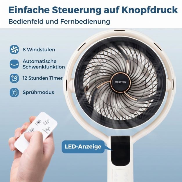 Coast Vernebelungsventilator mit Fernbedienung – 65–98 cm – 1,7 l – Weiß