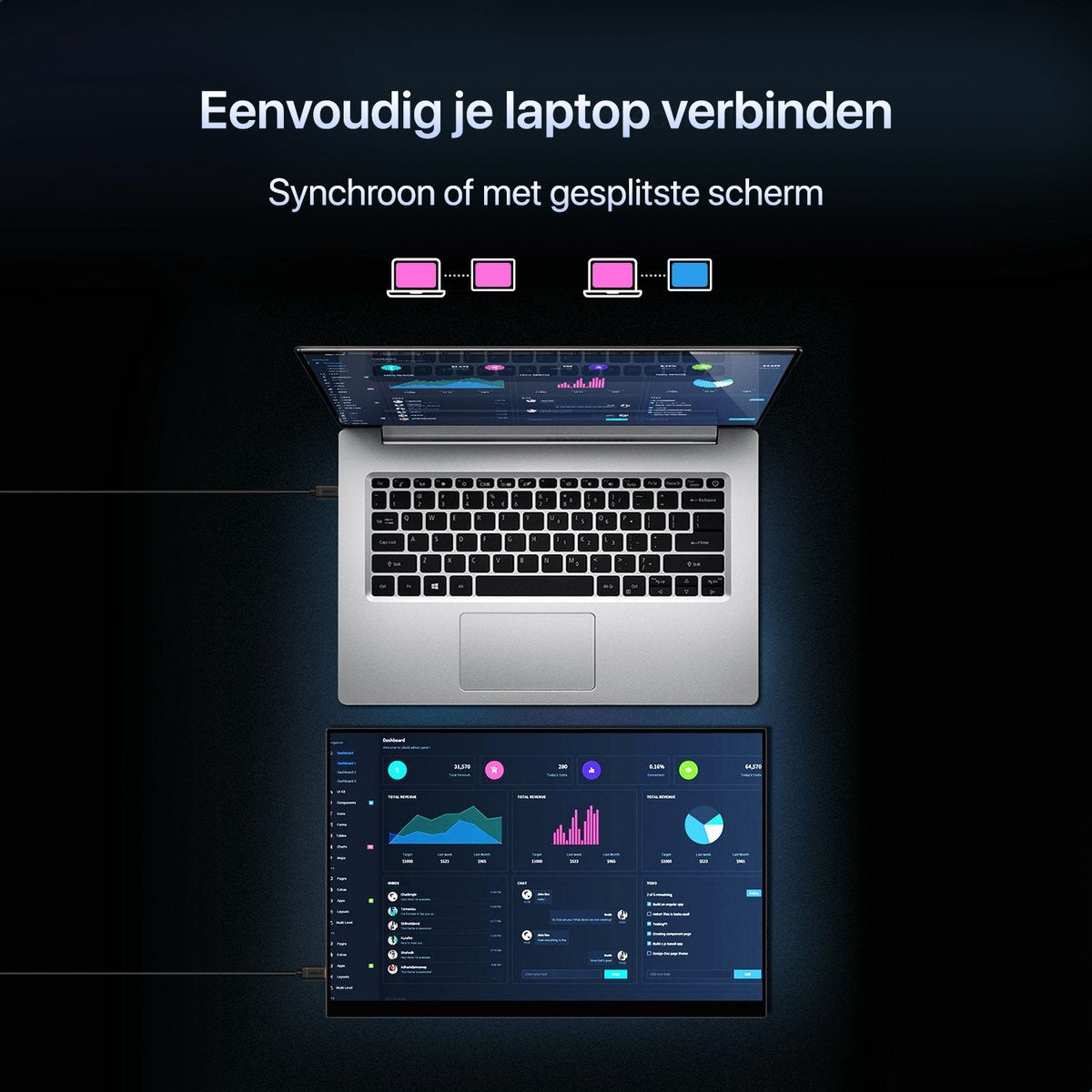 Qumax Tragbarer Monitor - 15,6-Zoll-Tragbarer Monitor - Full HD - HDMI & USB-C - Inklusive Hülle & Standfuß - Multifunktional - Integrierte Lautsprecher