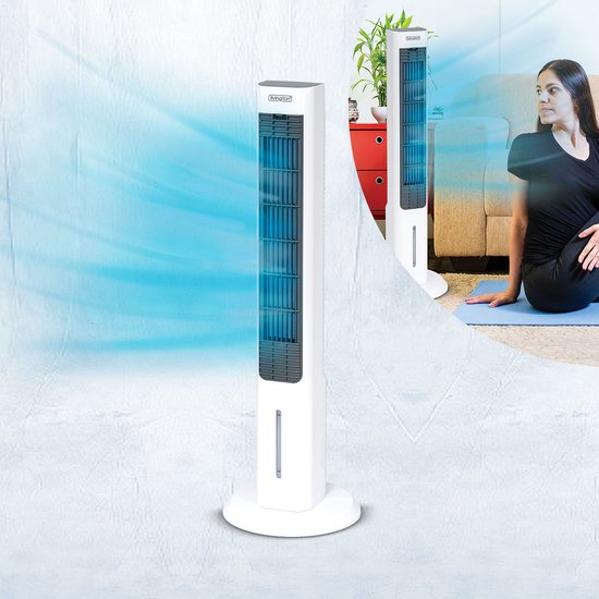 Livington ChillTower – Luftkühler mit Wasserkühlung – tragbare Klimaanlage mit 3 Stufen – leistungsstarker Maxi-Tower-Luftkühler mit einem Tankvolumen für 12 Stunden Kühlung