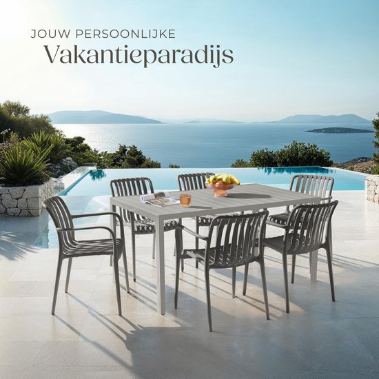 tectake® 2er Set Gartenstühle Alcudia - Anthrazit - Kunststoffstühle mit Armlehne - Gartenset für rund um den Gartentisch oder beim Camping Stapelbar - Stühle für Garten, Terrasse oder Balkon - Wetterfest und UV-beständig - Belastbarkeit 120kg pro Gartens