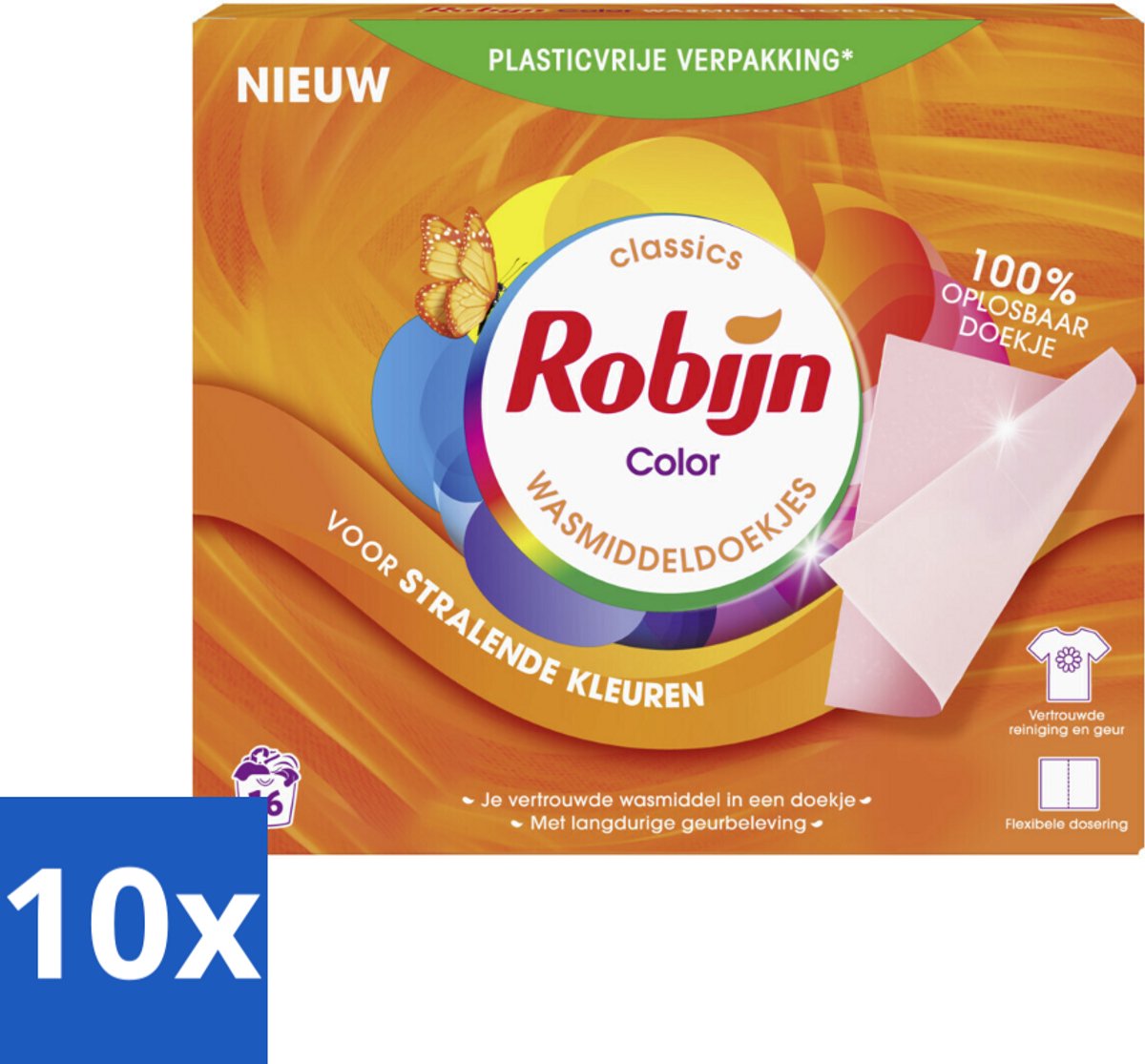 Robijn Color Waschtücher – 10 Packungen – 160 Waschstreifen – Farberhalt