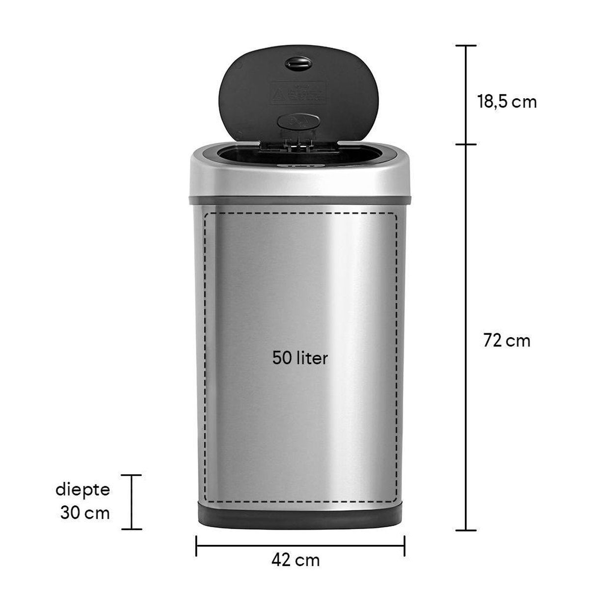 Homra FONIX Sensor-Abfalleimer Edelstahl 50 Liter - Automatischer Soft-Close-Deckel - 50L Design-Abfalleimer Silber - Infrarot-Sensor