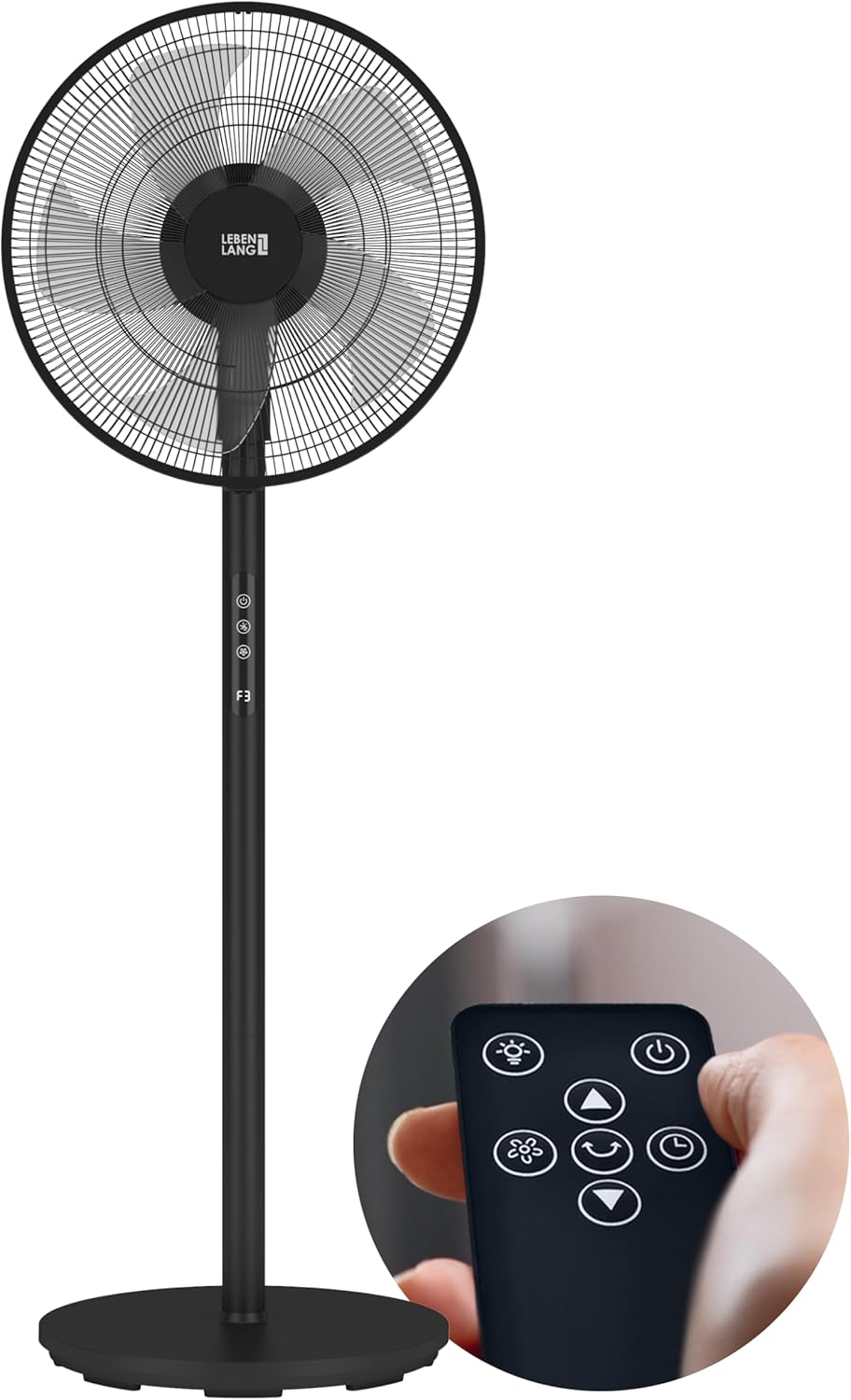 LEBENLANG Standventilator mit Fernbedienung – 5 Modi - Höhenverstellbar – Schwarz/Weiß