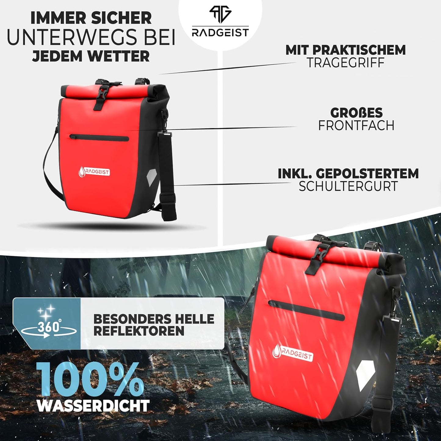Radgeist Fahrradtasche für Gepäckträger – wasserdicht – 2er-Set – rot