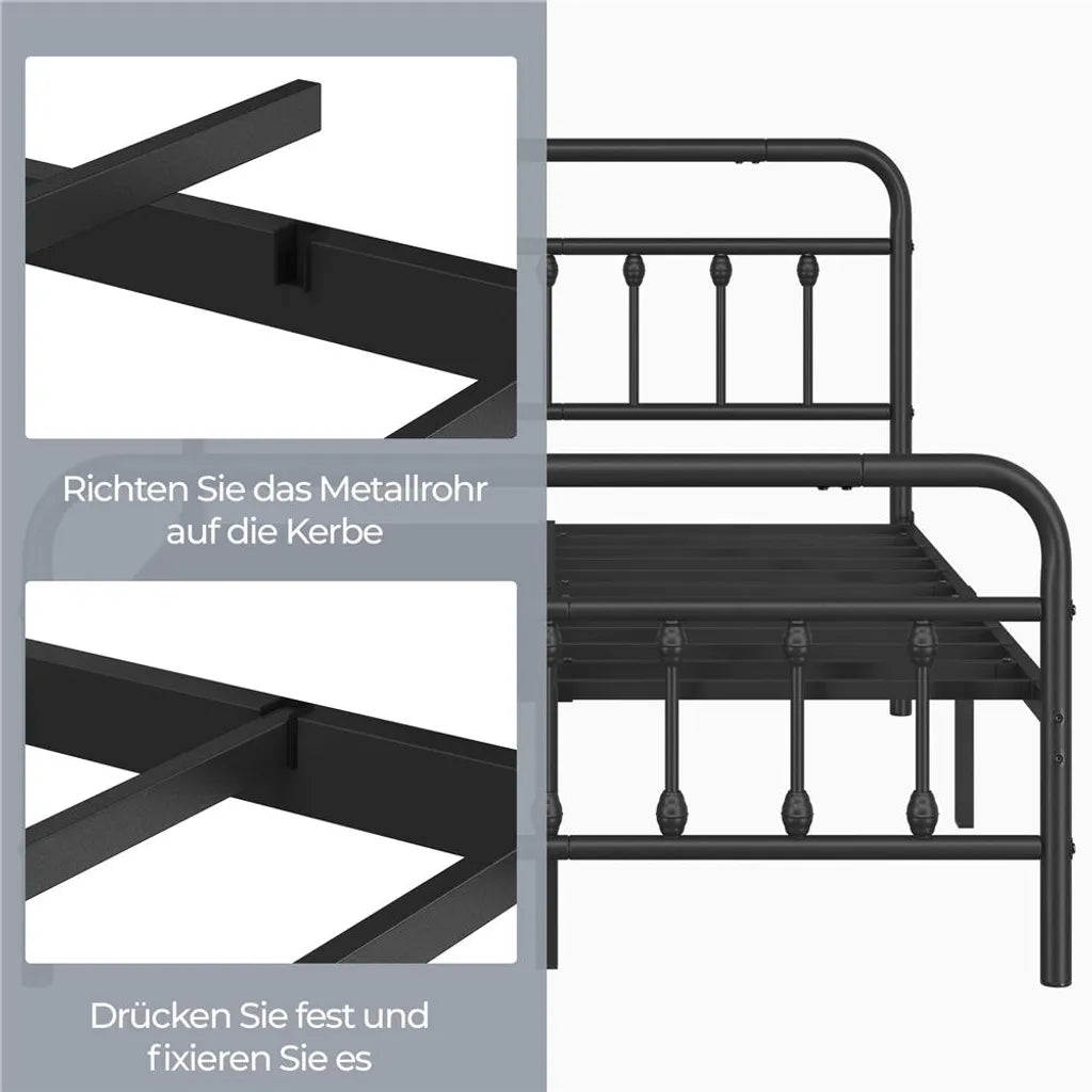Yaheetech Metallbettgestell mit Lattenrost – Schwarz – 140 x 200 cm
