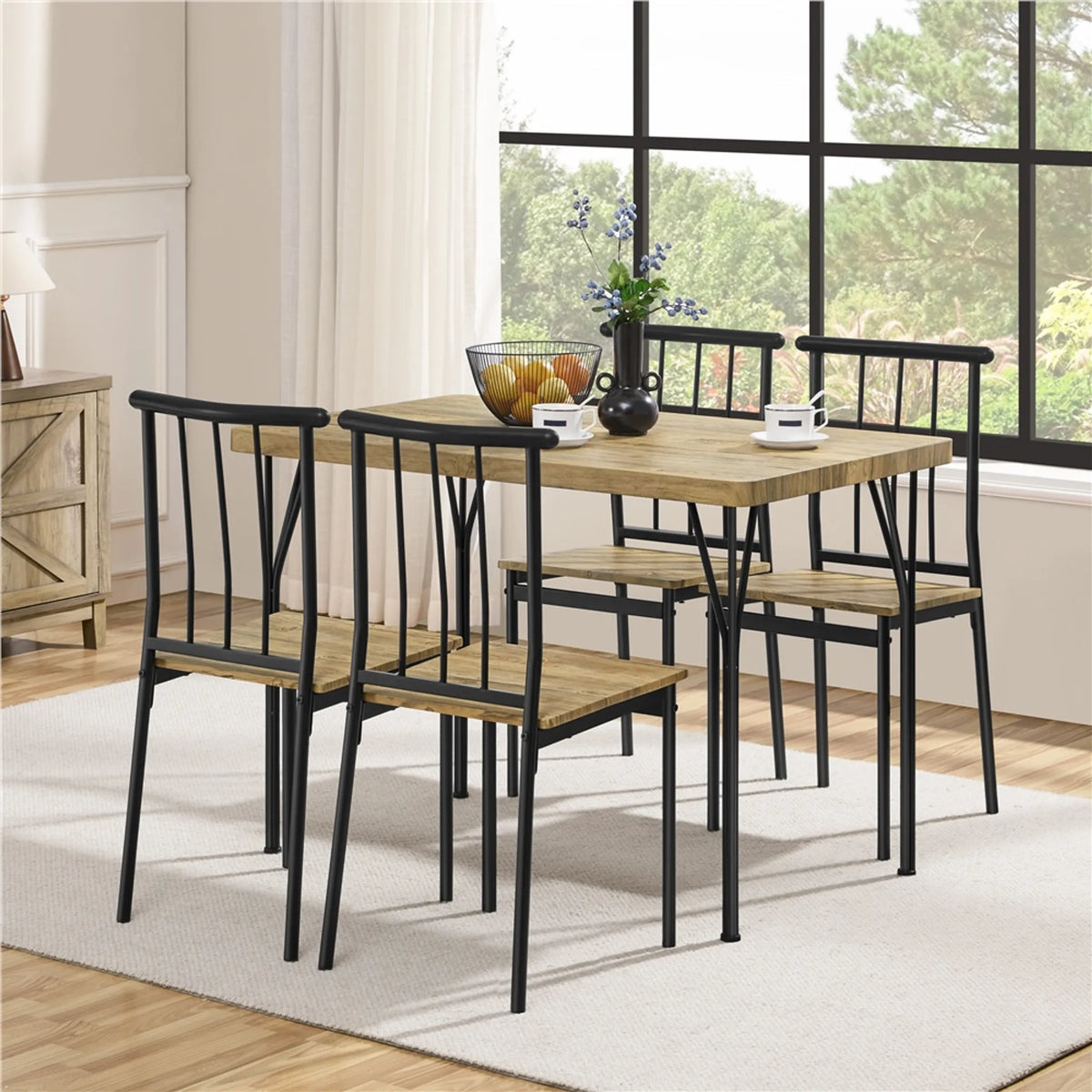 Yaheetech 5-teiliges Esszimmer-Set für 4 Personen – Tisch mit 4 Stühlen – 110 x 70 x 76,5 cm – Braun