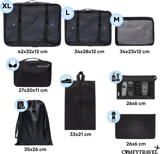 Comfytravel Packing Cubes Set - Koffer / Rucksack Reiseorganisation - Reisezubehör - Wasserdicht / 8 Stück