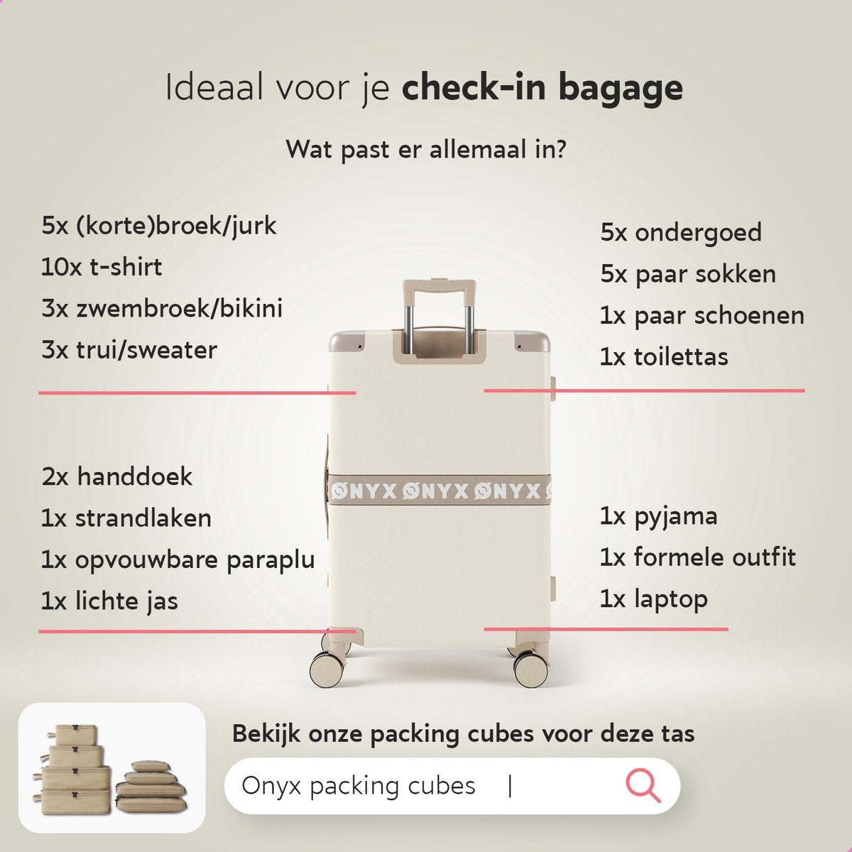 ONYXÂ¬Ã† Check-in Koffer 65L - TSA-Schloss - Spinner-Räder - Leichter Trolley - Aluminiumverschluss - Sandweiß