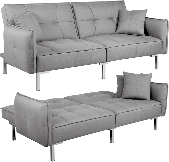 Yaheetech Schlafsofa Hellgrau - Leinenstoff - geteilte Rückenlehne - Liegefläche 177 x 110 cm