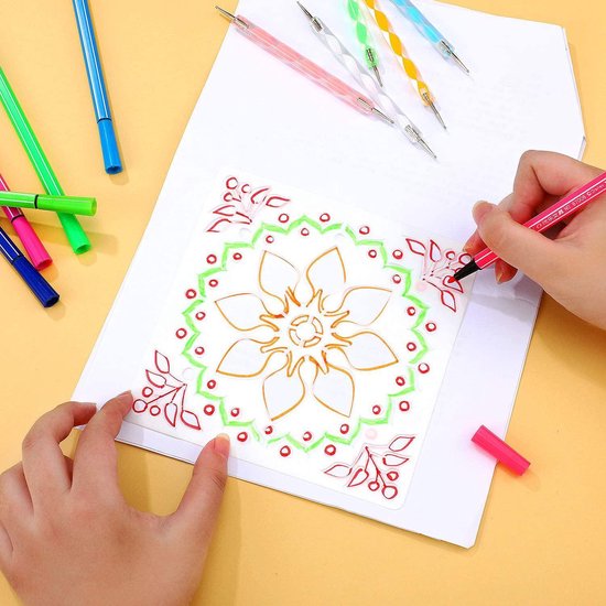 Happy Goods Mandala Punkt Malschablonen 24 Stück 13x13cm | Dotting Art | Dots - Bastelschablonen - Zeichenschablonen - Malschablonen