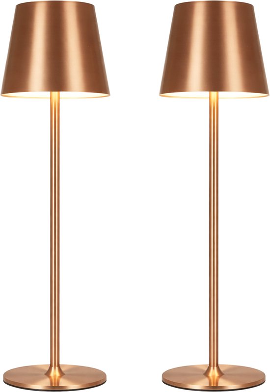 Kabellose Tischlampe – Kabellos und über USB-C aufladbar – 3 LED-Lichtfarben – Für drinnen und draußen – 2er-Set – Bronze – BREND BR-2247