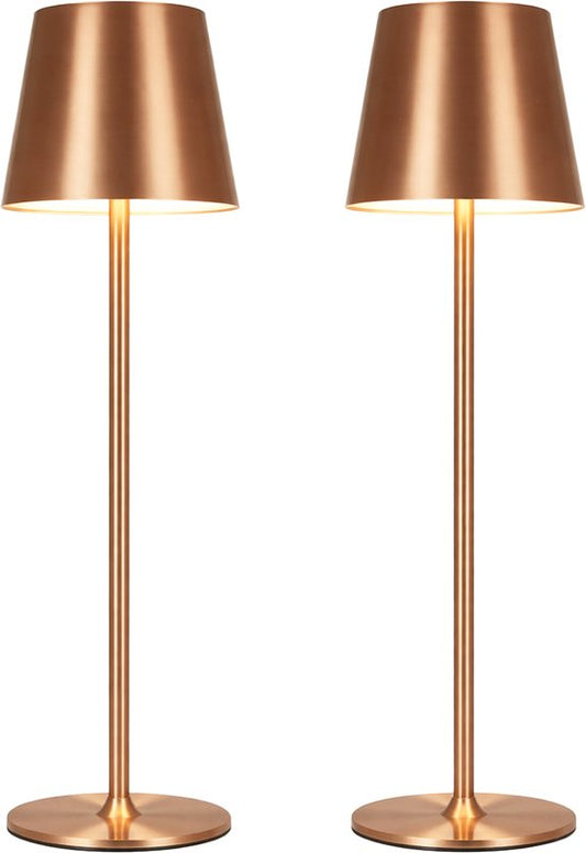 Kabellose Tischlampe – Kabellos und über USB-C aufladbar – 3 LED-Lichtfarben – Für drinnen und draußen – 2er-Set – Bronze – BREND BR-2247