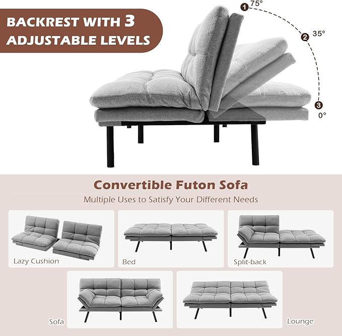 Coast Transformable Sofa Bed - Grau - Leinen - 87 x 178 x 82 cm - 273 kg Belastbarkeit