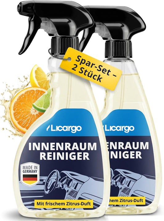 LICARGO Innenraumreiniger 2 x 500 ml – pH-neutraler Cockpitreiniger – für Kunststoff, Polster und Leder – porentiefe Reinigung – Cockpitpflege