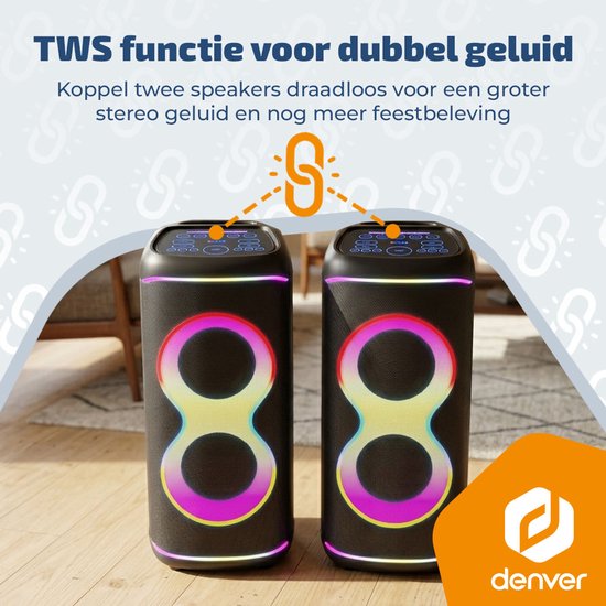 Denver Bluetooth-Lautsprecher Partybox – Disco-Lichter – Partybox – inkl. Mikrofon – Lautsprecher – BPS370
