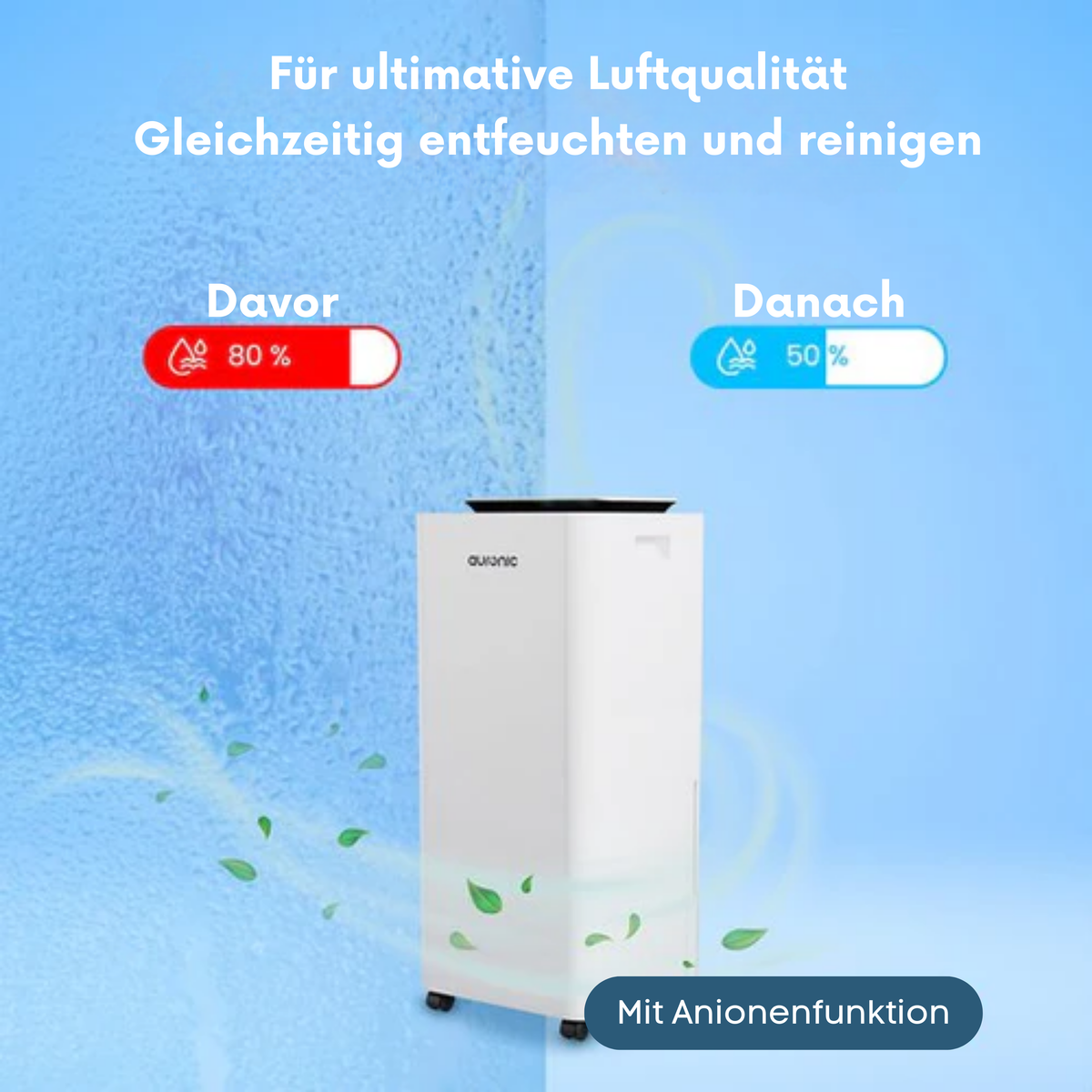 Auronic Luftentfeuchter und Luftreiniger - Pro Series - 16 l pro Tag - Waschtrockenfunktion - Schlafzimmer, Badezimmer und Wohnzimmer - Weiß