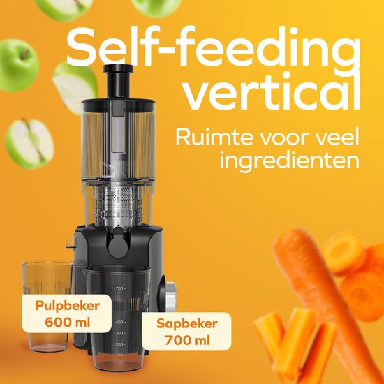 KitchenBrothers Slowjuicer - Vertikal - Entsafter - Gemüse- und Obstpresse - 126 mm - 750 ml - Schwarz