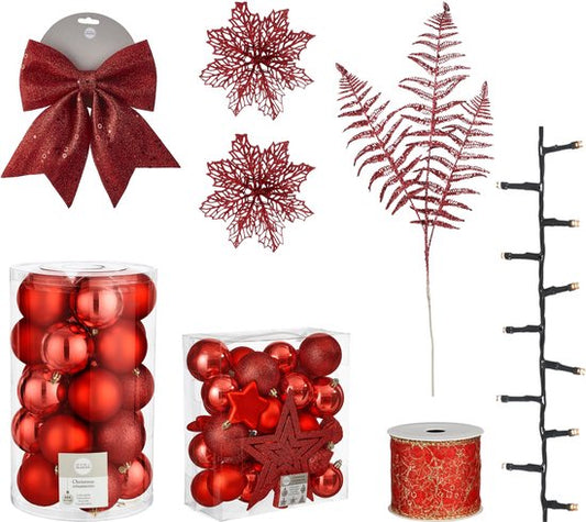 House of Seasons Weihnachtsbaumschmuck-Set - 100 Teile - Rot