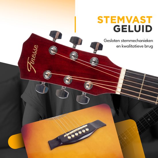 Finesse Akustikgitarre - mit Videokurs - 4/4 40" - Westerngitarre - Gitarre Kind & Erwachsener - Sunburst