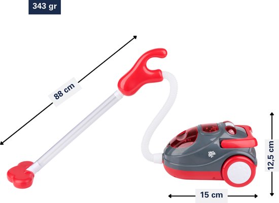 Dirt Devil Spielzeugstaubsauger mit Schlauch – mit Soundeffekten und wirbelnden Partikeln – kabelloses Reinigungsspielzeug für Jungen und Mädchen ab 3 Jahren – 88 x 15 x 12,5 cm – Rot/Grau