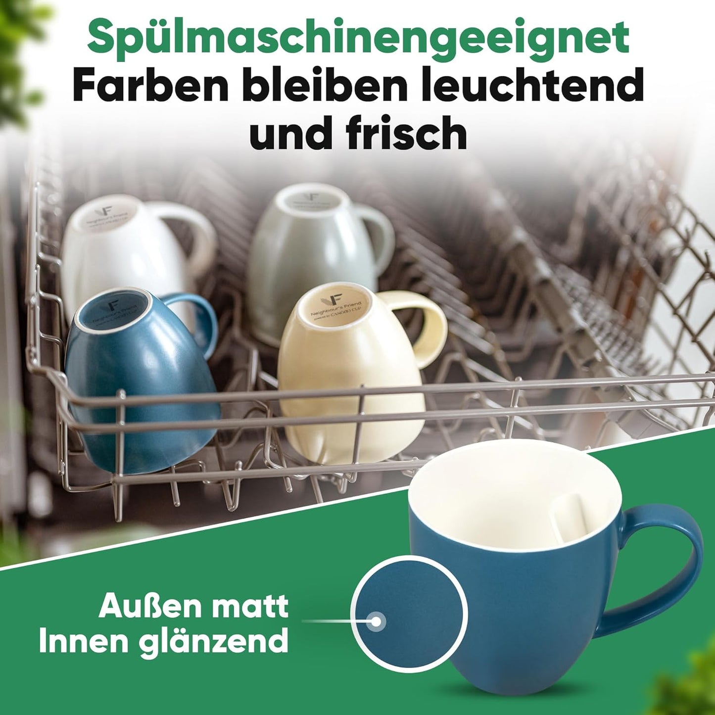 Neighbour's Friend Patentierte Teetasse blau Geschenk Box I Keramik Tasse groß 325ml I Teebecher Steingut I Keramiktasse für Tee I Spülmaschinengeeignete Teetassen I Modernes Design für Teetrinker
