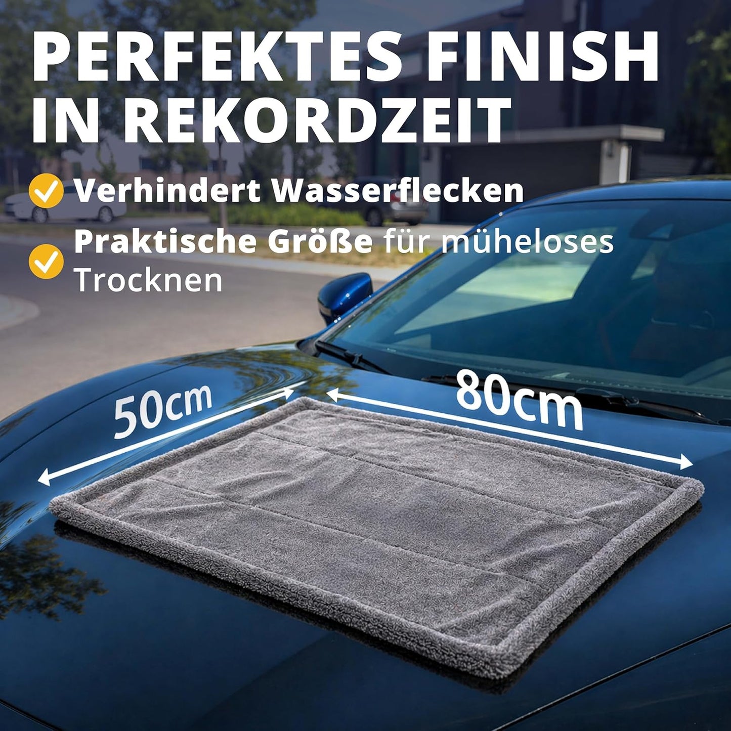 Licargo Autotrockentuch XXL – 80 x 50 cm – Grau – 1800 g/m² Mikrofaser