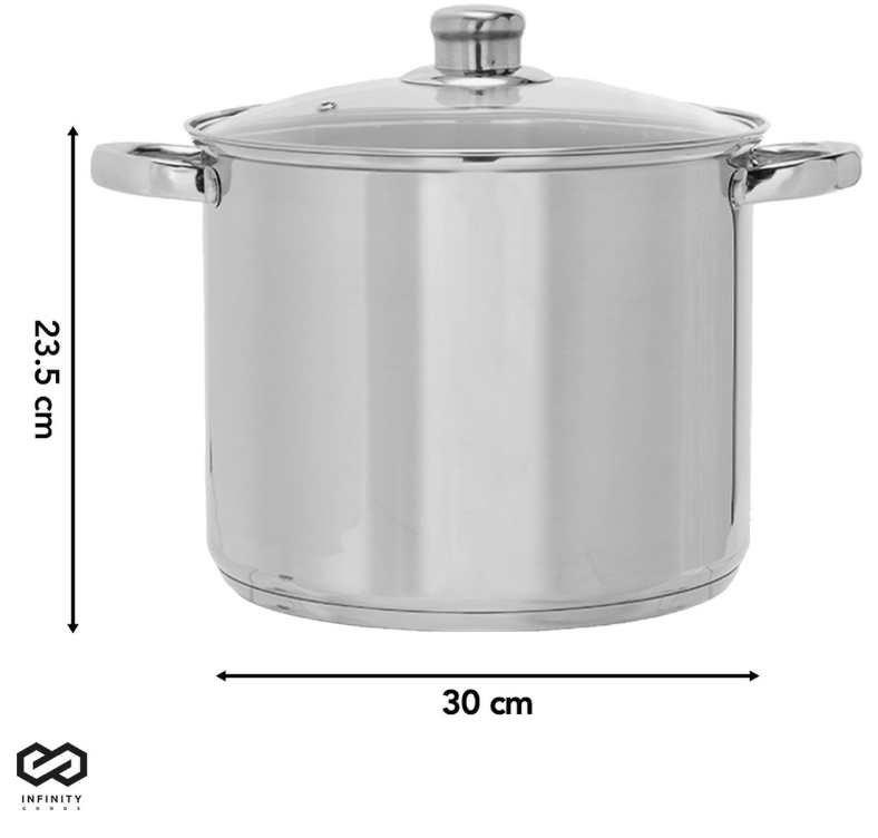 Infinity Goods Schmortopf - Glasdeckel - 16.5L - 30 CM - Induktion Gas Keramik - Spülmaschinenfest - Edelstahl