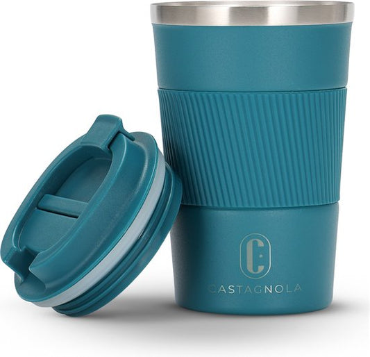 Castagnola Thermos Cup - Kaffeebecher To Go - Reisebecher für Kaffee und Tee - Teebecher - 380 ML - Edelstahl - Blau