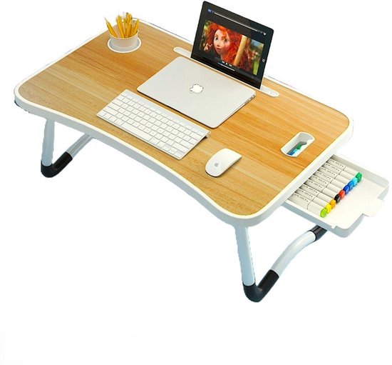 Klappbarer Laptop-Tisch – Betttisch – 60 x 40 cm – Holzoptik – Frühstück im Bett – Sofatisch