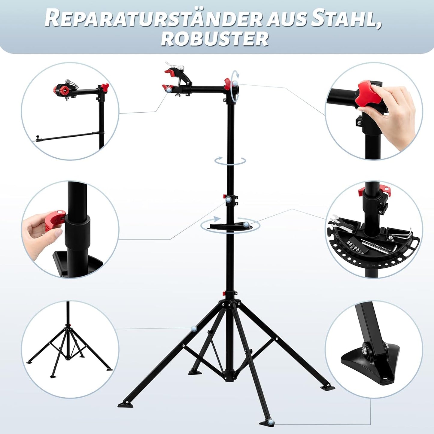 WOLTU Fahrrad-Montageständer Schwarz – 105–185 cm verstellbar – um 360° drehbar – bis zu 25 kg