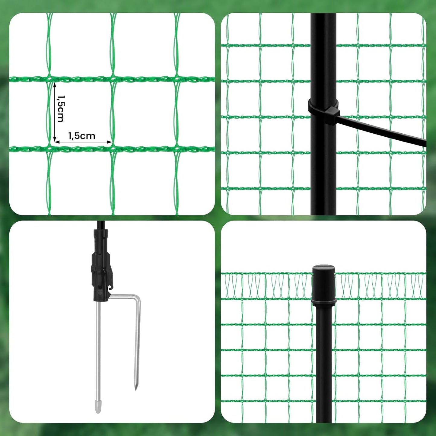 Woltu Beweglicher Gartenzaun 20 x 3 m Grün - Feinmaschiger Gartenzaun für Geflügel, Hunde und Gartenschutz