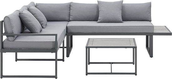 Juskys Lounge Set / Garten Set St. Tropez - 4 Personen - Stahl / Holz - Dunkelgrau - Inkl.