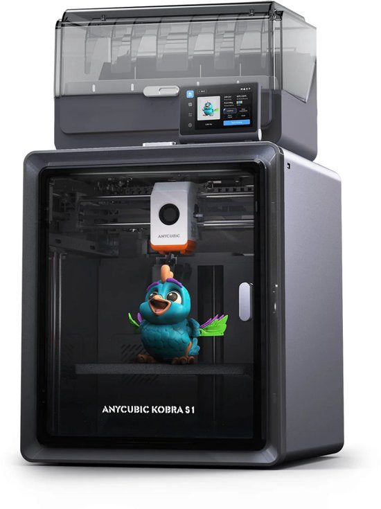 Anycubic Kobra S1 Combo 3D-Drucker – CoreXY-System – Automatische Bettnivellierung – Druckgeschwindigkeit 600 mm/s – Mehrfarben-Filamentsystem – Flexibles PEI-Druckbett – WLAN- und App-Steuerung – Sofort druckbereit