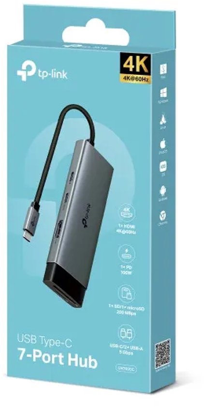 TP-Link UH7020C USB-3.2-Gen-1-Hub (3.1 Gen 1) Typ C, 5000 Mbit/s
