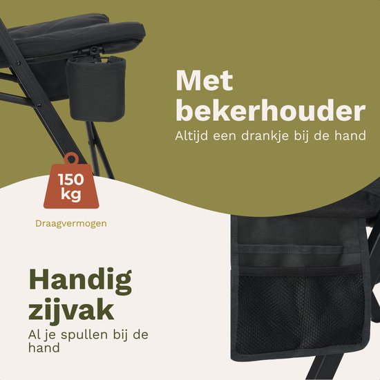 TRVLMORE Campingstühle Luxus - klappbar - 2er-Pack - 150KG Tragkraft - Inkl. Tragetasche - Klappstuhl - Campingstuhl - Klappstuhl - Schwarz