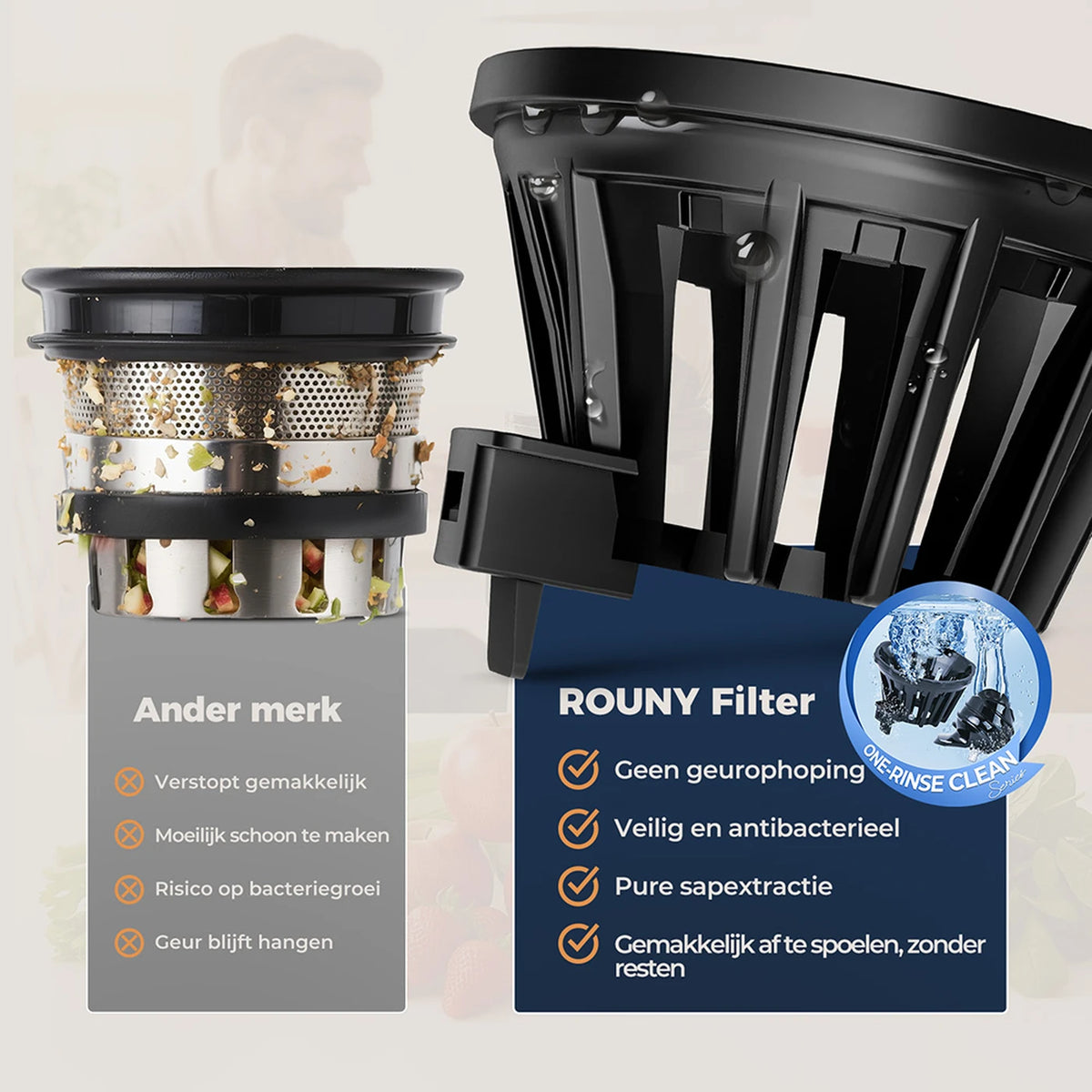Rouny Slow Juicer FF Pro Max – 150 W Kaltpress-Entsafter – 130 mm Einfüllöffnung – Filterfrei – Fruchteis-Funktion – 1,8 l – Schwarz