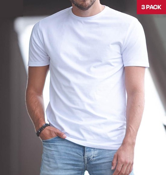 LebasQ - Steve's T-Shirt für Männer - 3er-Pack - mit Rundhalsausschnitt - Extra lang - als Unterhemd geeignet - Weiß - XL - Baumwolle