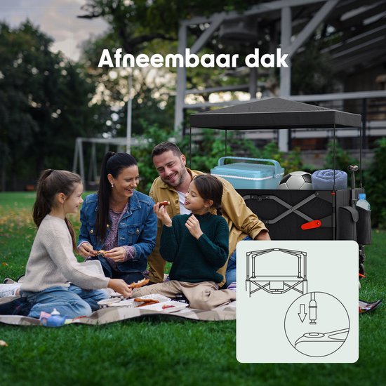 LifeGoods Wagon - faltbar - Kindertransport - mit Dach - 80KG Tragfähigkeit - Strandwagen - schwenkbare Räder - Anthrazit