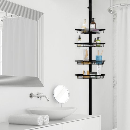 Strex - Eck-Duschablage - Verstellbar 70-275 cm - 4 Körbe - Ohne Bohren oder Schrauben - Schwarz
