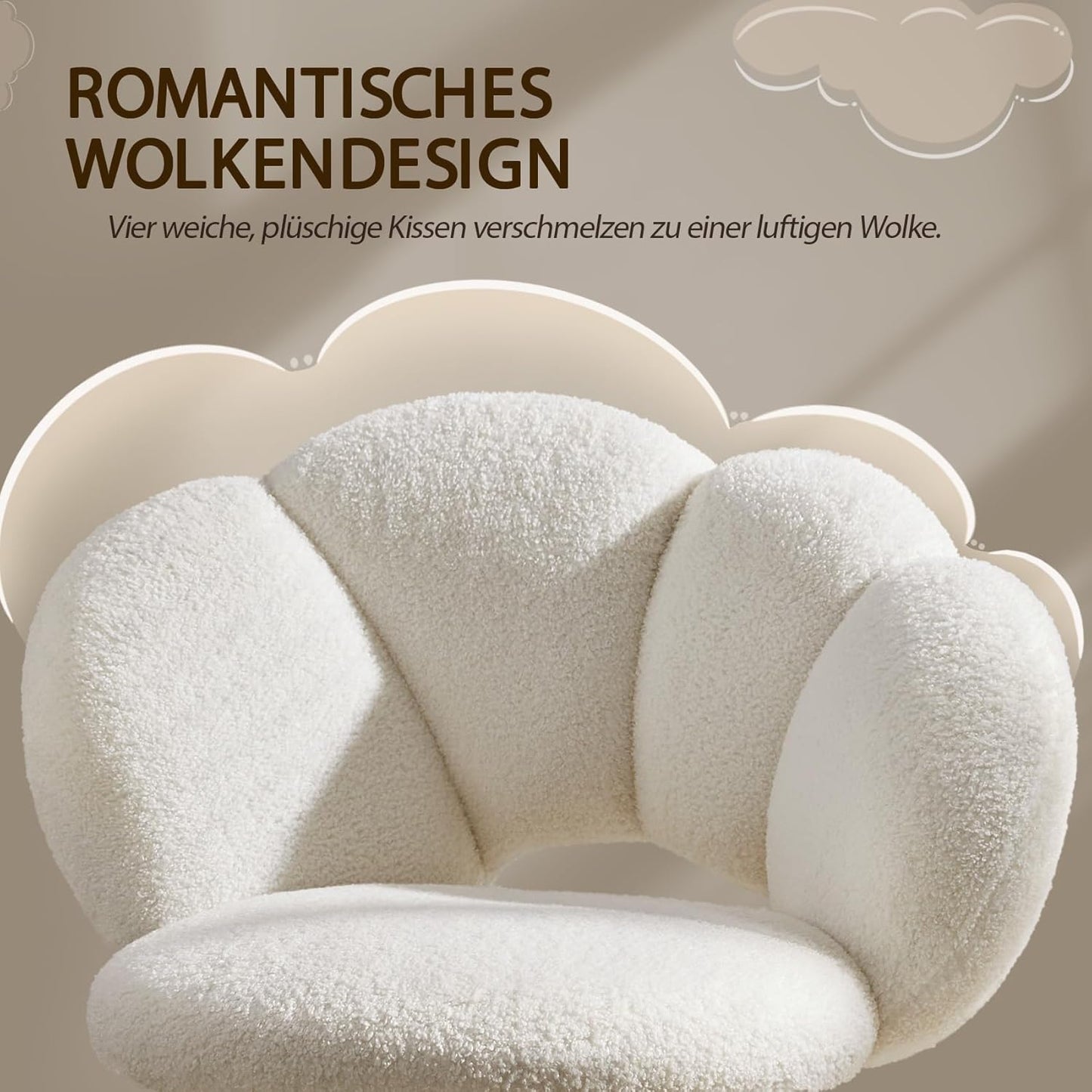 Yaheetech Verstellbarer Bürostuhl - Wolkenförmig - Bis zu 136 kg - 70 x 60 x 72-82 cm - Weiß