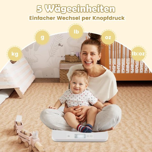 Coast Digitale Babywaage Weiß - Kinderwaage mit herausnehmbarer Messschale und LED-Anzeige - 61 x 33 x 8 cm